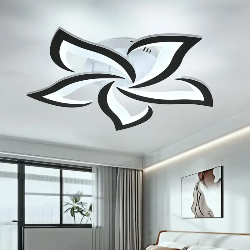 Offre Limitée Plafonnier LED Design moderne 60W Blanc Froid 6000K Forme de fleur créative Lampe de Plafond Pour salon chambre à coucher salle à manger bureau Noir