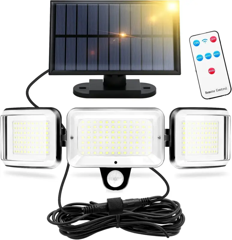 Applique solaire Extérieur 224 LED Détecteur de Mouvement Lampe murale LED Blanc Froid 6000K Pour Cour Jardin Couloir Terrasse Proche Mur Pathway Patio Villa Offre Limitée
