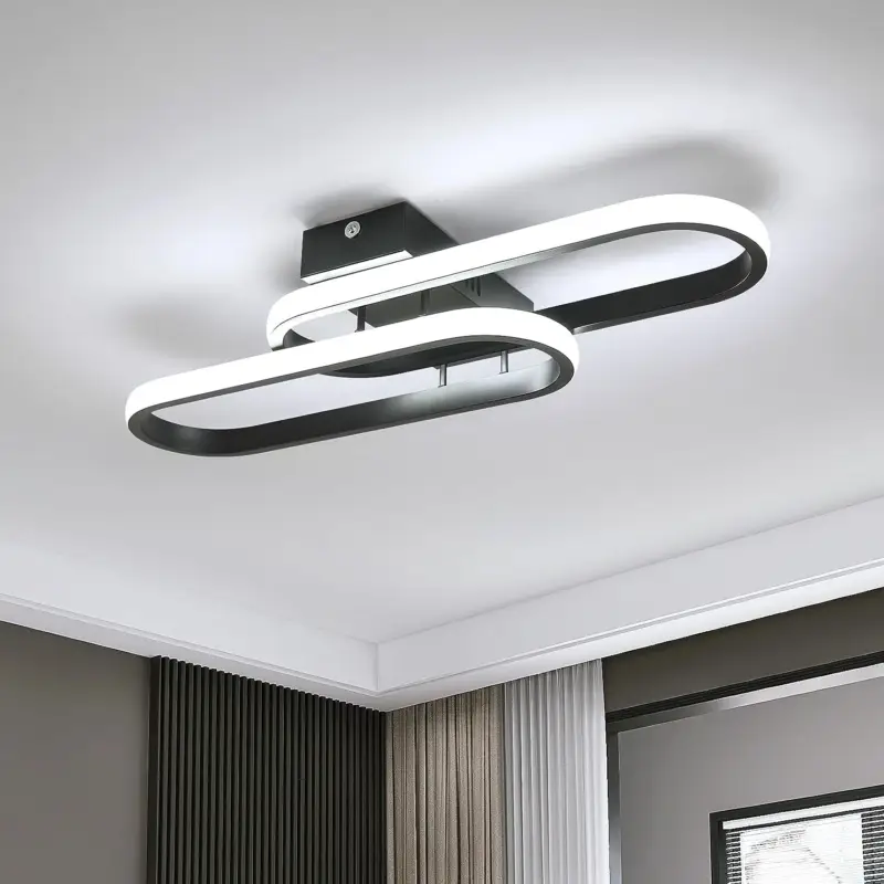 Plafonnier LED 32W 3600LM, Luminaire Plafonnier Moderne, Lampe de Plafond Acrylique pour Salon Chambre Cuisine Salle de Bain Couloir Balcon 50cm (Noir) lumière blanche froide 6500K Vente Directe