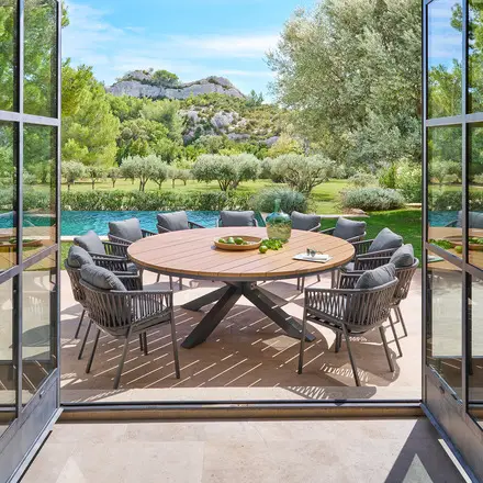 Prix Cassé Ensemble table de jardin ORACLION + 12 fauteuils ORIENGO Noix & Graphite
