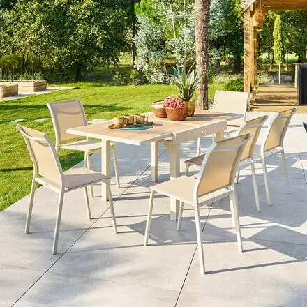 Prix Bas Ensemble table de jardin extensible PIAZZA+ 8 chaises ESSENTIA Épeautre & Argile