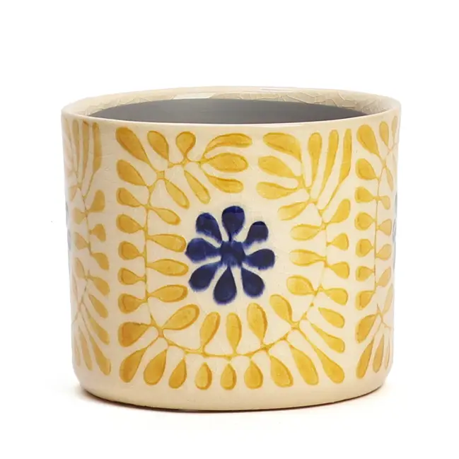 Cache-pot en céramique fleurs jaune 11 cm Haute Qualité