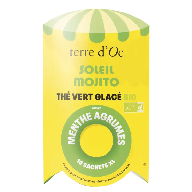 Thé vert glacé bio menthe agrumes Soleil mojito 10 sachets XL terre d'Oc Haute Qualité