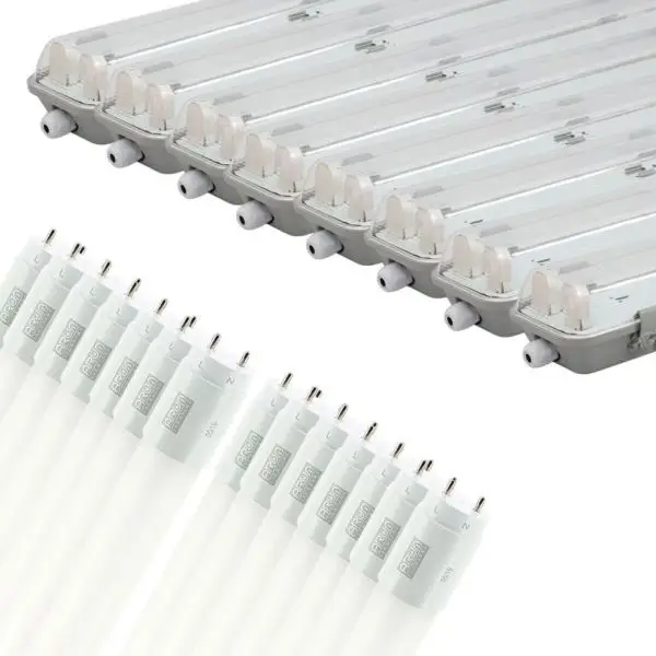 Prix Cassé Lot de 8 boîtiers 120 cm + 16 tubes 120 cm (réglette pour garage, cave...) Blanc froid 6000K