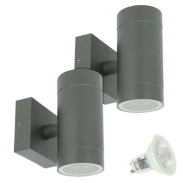 Lot de 2 Appliques VENICE Gris Anthracite Extérieure double faisceau avec 4 Ampoules LED GU10 5W Promotion Saisonnière