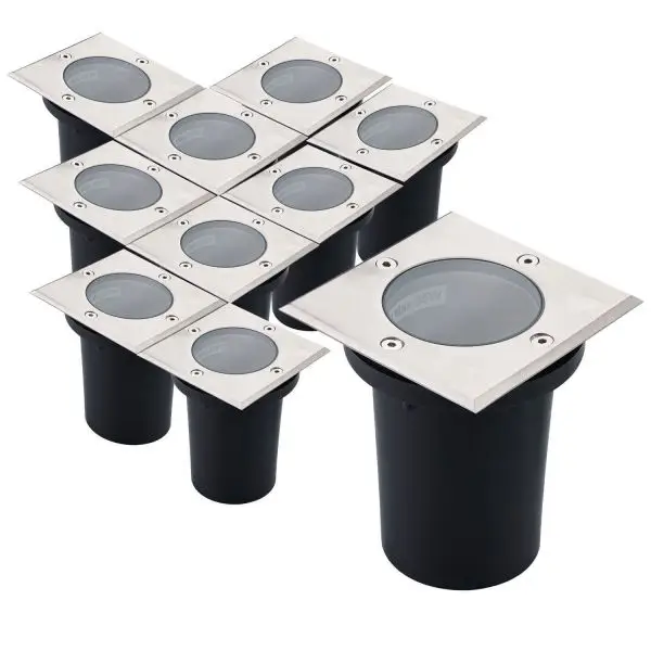 Lot de 10 Spots Encastrables IP67 CANYON Carré de sol INOX 304 GU10 Retour Gratuit