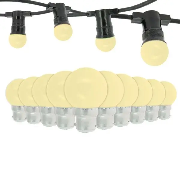 Guirlande Guinguette Professionnelle 10 Ampoules LED B22 1W Blanc Chaud 10 mètres Interconnectable Populaire