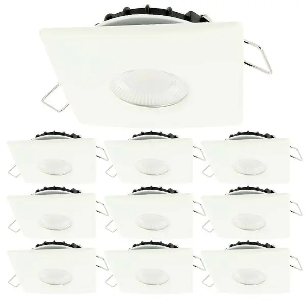 Marque Lot de 10 Spots Encastrables LED 8W MILAN CCT IP65 IK07 Collerette Carrée Blanche avec Transformateur Dimmable